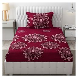 Fresh From Loom Floral Single Bedsheet Size Microfiber Bedsheet Set - Printed, Hypoallergenic, Wrinkle Free with 2 Pillow Covers (60 x 90 Inches , Wine)-image-72