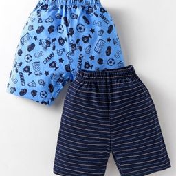 Simply Sinker Knit Above Knee Length Shorts with Stripes & Sports Theme Print Pack of 2 -Light & Royal Blue-image-59