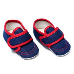 Daizy Cotton Denim Colour Blocked Booties With Velcro Closure - Red & Navy Blue-image-18