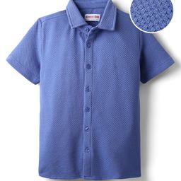 Kookie Kids Knit Half Sleeves Solid Color Textured Shirt - Blue-image-46