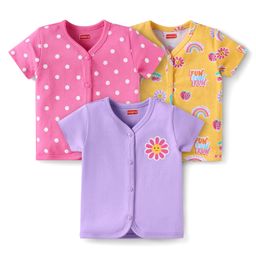 Babyhug Interlock Knit Half Sleeve Antibacterial Open Vest With Floral & Polka Dot Print - Pink Purple & Yellow-image-99