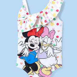 Babyhug Disney Sleeveless V Cut Swimsuit With Minnie Mouse And Family Print & Bow Applique - White-image-80