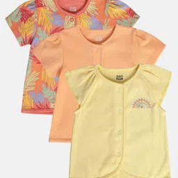MINI KLUB Cotton Pack Of 3 Half Sleeves Solid & Leaves Printed Jhablas - Orange Yellow & Peach-picture-49