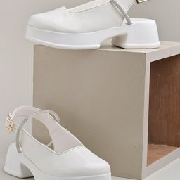 Shoetopia Stones Embellished Colour Blocked Ballerinas - White-image-94