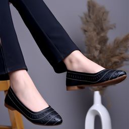 Shoetopia Threadwork Detailed Perforated Ballerinas - Black-image-85