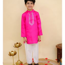 AJ Dezines Cotton Woven Full Sleeves Gotta Lace Embellished Kurta Pyjama Set - Pink-image-75