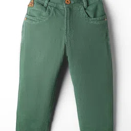 Little Kangaroos Denim Woven Full Length Solid Colour Jeans - Green-picture-5