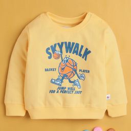 BUMZEE Cotton Knit Full Sleeves Basketball Printed Pullover Sweatshirt - Yellow-picture-46