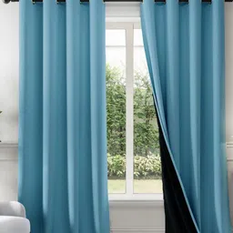 HOMEMONDE Turquoise Blue & Black Set of 2 Black Out Door Curtain-5
