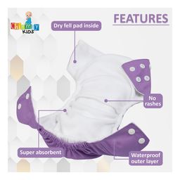 Chinmay Kids Cloth Diaper Adjustable Reusable Washable Printed Button Diaper With Insert - Purple image 3
