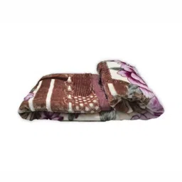 Signature Brown & Cream-Coloured Floral Heavy Winter 350 GSM Single Bed Blanket-24