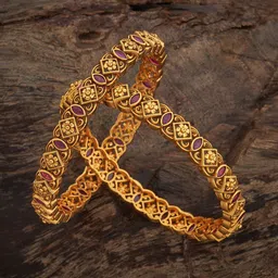 Kushal's Fashion Jewellery Set Of 2 Ruby Gold-Plated Ethnic Antique Bangles-57