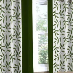 BELLA TRUE White & Green 2 Pieces Floral Printed Window Curtains-image-70