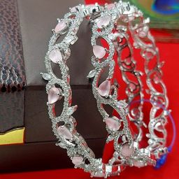 Anouk Set Of 2 Silver-Plated American Diamond Studded Bangles-image-17