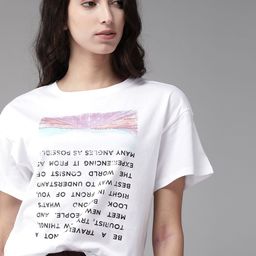 The Roadster Lifestyle Co Women White  Black Printed Round Neck Pure Cotton T-shirt-image-44