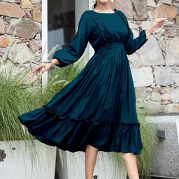 Jash Creation Knitted Puff Sleeves Midi-Dress-image-88