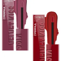 PERPAA Set Of 2 Velvet Kiss Lipstick - 3.5 ml Each - Light Mauve- 04 -Bright Maroon -09-55