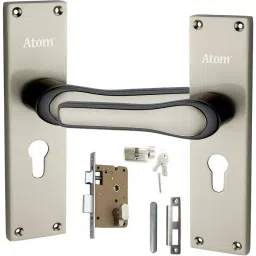 Atom Zinc Alloy Silver Door Handle Lock Set, O-43CYSS-6
