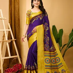 LeeliPeeri Designer Floral Printed Zari Saree With Contrast Blouse Piece-image-40