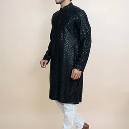 KUNDALI KAKSHAY Men Chevron Embroidered Regular Sequinned Kurta with Pyjamas image 5
