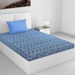 Divine Casa Navy Blue Floral Printed 144 TC Cotton Single Bedsheet Set 2.23m x 1.45m-image-79