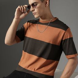 FCUK Men Striped Drop-Shoulder Sleeves Pure Cotton Relaxed Fit T-shirt-picture-47