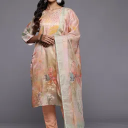 VarangaFloral Printed Regular Beads and Stones Kurta with Trousers & With Dupatta-picture-34