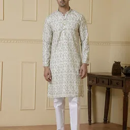 Satwaa Floral Printed Mandarin Collar Thread Work Straight Kurta-image-17