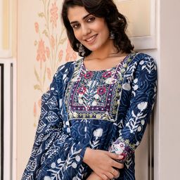 KALINI Women Floral Printed Regular Pure Cotton Kurta with Trousers & With Dupatta-35