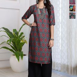 HERE&NOW Women Pack of 4 Geometric Printed Festive Straight Kurtas-picture-15
