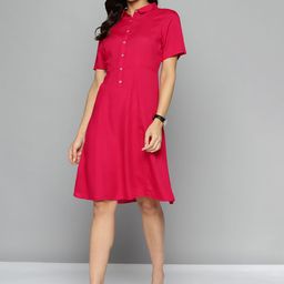 Chemistry Pink Solid Shirt Dress with Pocket-32