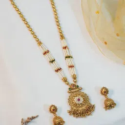 Niscka 24K Gold Plated Stones-Studded & Beaded Necklace And Earrings-4