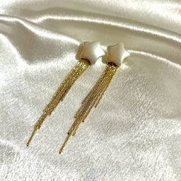 ANAMIKA Stainless Steel Gold-Plated Anti tarnish Tasselled Star Shaped Drop Earrings-picture-14