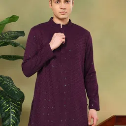 TATTVA Men Embroidered Sequinned Mandarin Collar Straight Kurta-picture-13