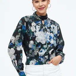 Harpa Floral Print Georgette Crop Top-image-70