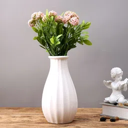 TAYHAA White Textured Glossy Ceramic Flower Vase-image-66