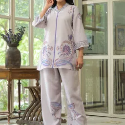 AARAAS Floral Printed V-Neck Linen Tunic & Palazzos-picture-3
