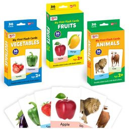 Little Berry My First Flashcards: Fruits, Vegetables and Animals, Pack of 3 - 108 Cards-2