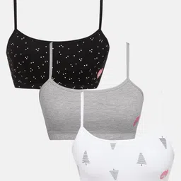 SillySally Pack Of 3 Non Wired & Non Padded Polka dot & Tree Printed Training Bra - Grey Black & White-picture-48