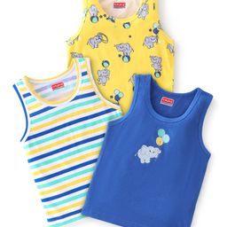 Babyhug 100% Cotton Sleeveless Sando Pack of 3 Elephant Print- Multicolour-image-81