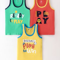 Simply Sinker Knit Sleeveless Vests with Text Print Pack of 3 - Yellow Green & Red-9