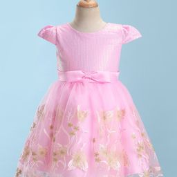 Mark & Mia Cap Sleeves Knee Length Partywear Frock With Floral Embroidery - Pink-92