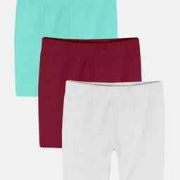 Kiddopanti Pack Of 3 Cycling Solid Shorts - Aqua Blue Maroon & White-image-92