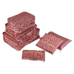 House of Quirk Travel Storage Printed Clothes Packing Cubes Space Savers Bags Cosmetic Shoes Organizer Pouch (Pack of 6 Pink Leopard, Polyester)-image-112
