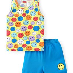 Babyhug 100% Cotton Single Jersey Sleeveless Sando Shorts Set Smiley Print - Multicolor-10