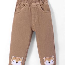 Little Kangaroos Denim Woven Full Length Jeans With Tiger Embroidery - Khaki-image-63