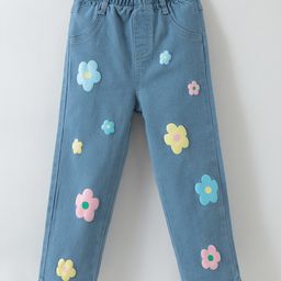 Kookie Kids Full LengthFloral Printed Denim Jeans - Blue-image-101