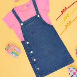YU by Pantaloons Solid Dungaree With Half Sleeves Tee Set - Blue-picture-36