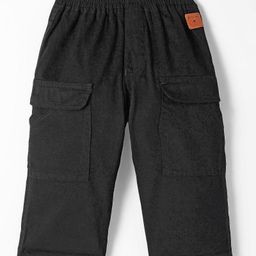 Little Kangaroos Cotton Woven Full Length Trouser With Bear Patch - Black-image-40