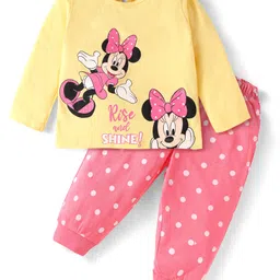 Babyhug Disney Single Jersey Knit Full Sleeves Night Suit with Minnie Mouse Graphics - Yellow & Pink-picture-3
